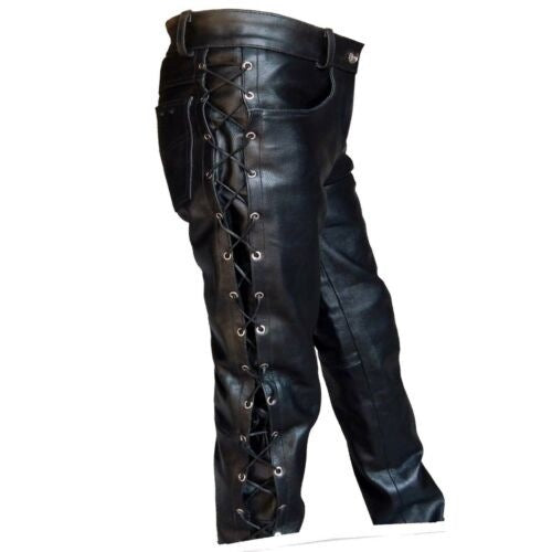 Solid Color PU Strap Casual Leather Pants