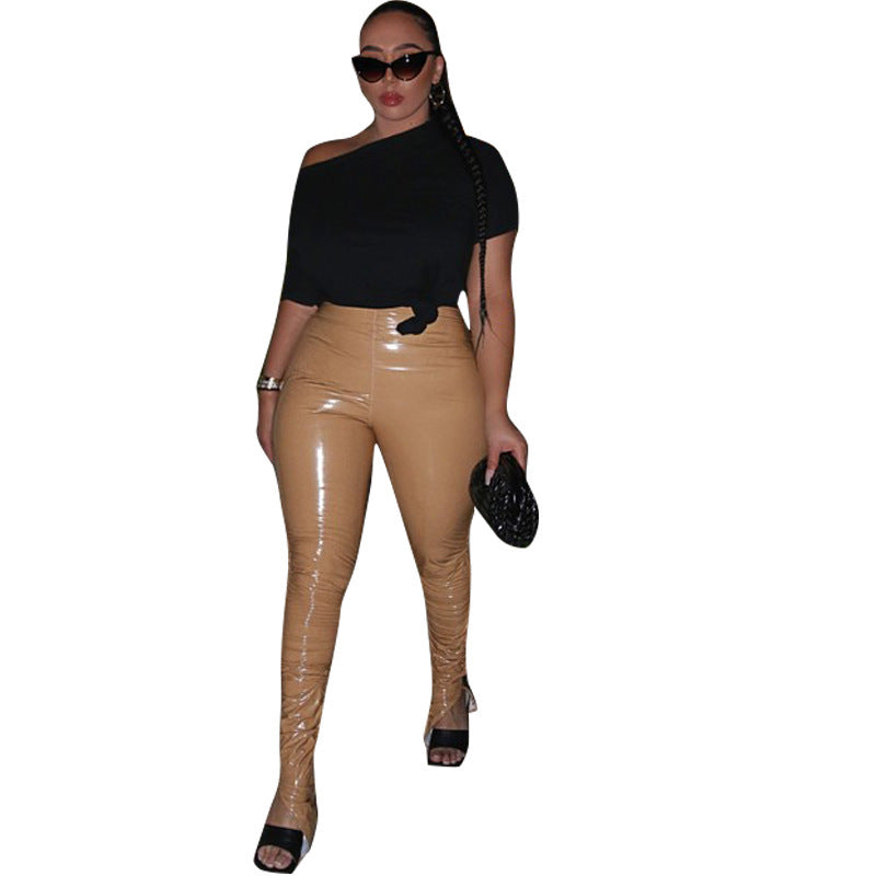 Women's Sexy High Elastic Skinny PU Leather Pants