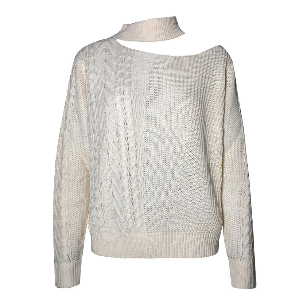 Off-the-shoulder irregular long-sleeved sweater