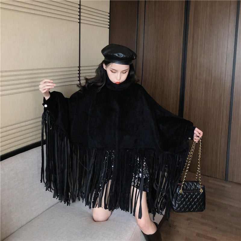 Fringed cape coat