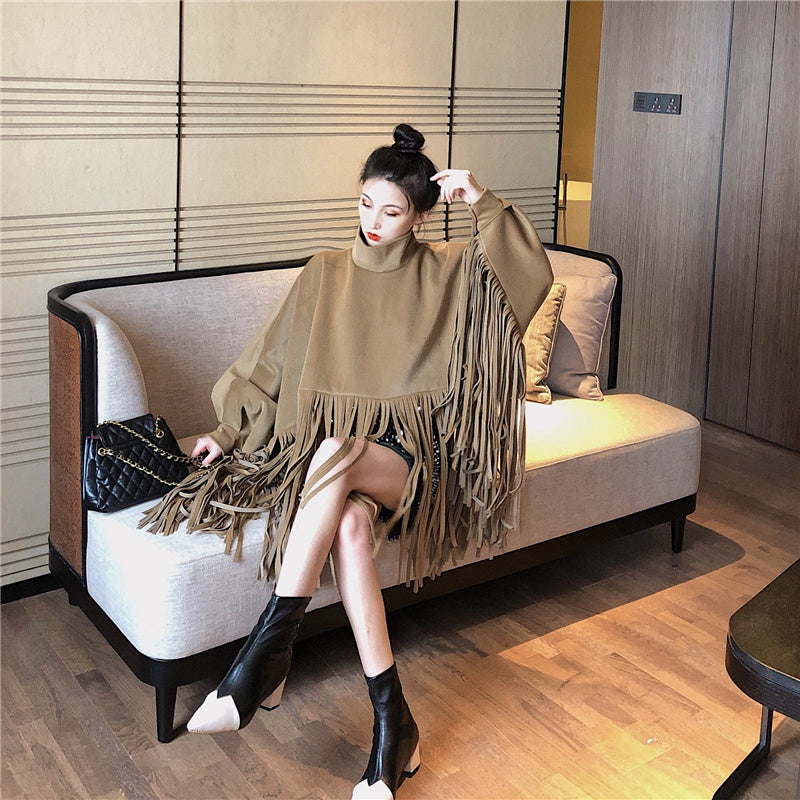 Fringed cape coat