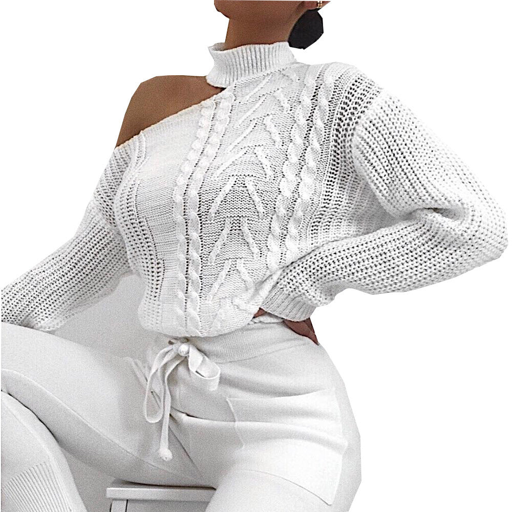 Off-the-shoulder irregular long-sleeved sweater
