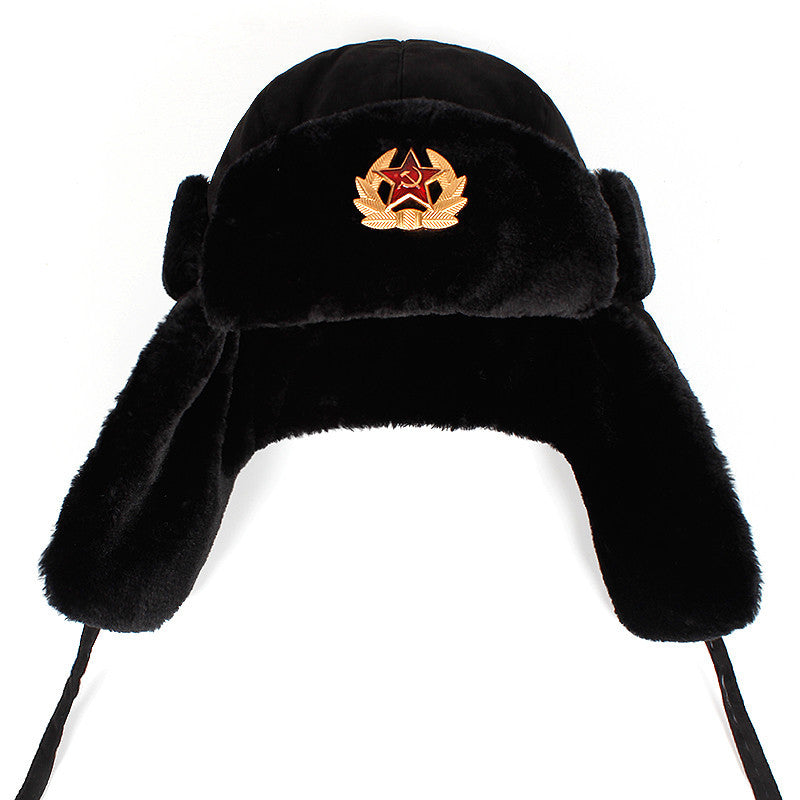 PU Waterproof Men's and Women's Ski Hats Thick Ear Protection Russian Warm Hat