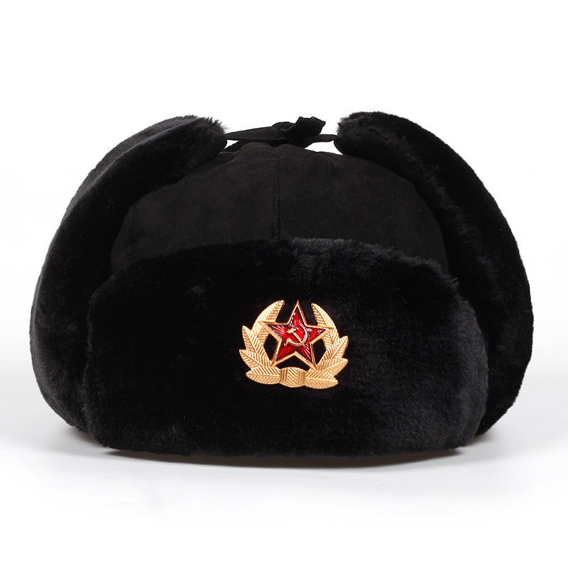 PU Waterproof Men's and Women's Ski Hats Thick Ear Protection Russian Warm Hat