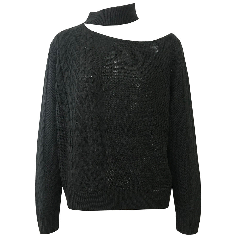 Off-the-shoulder irregular long-sleeved sweater