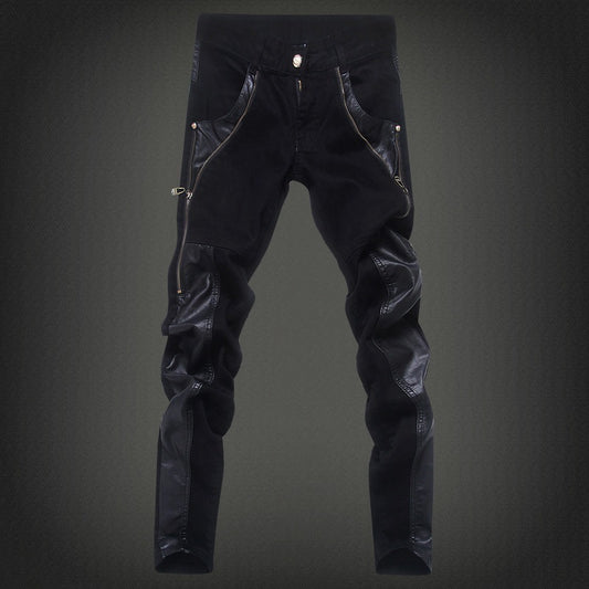 Men's leather pants tide locomotive popular foot pants