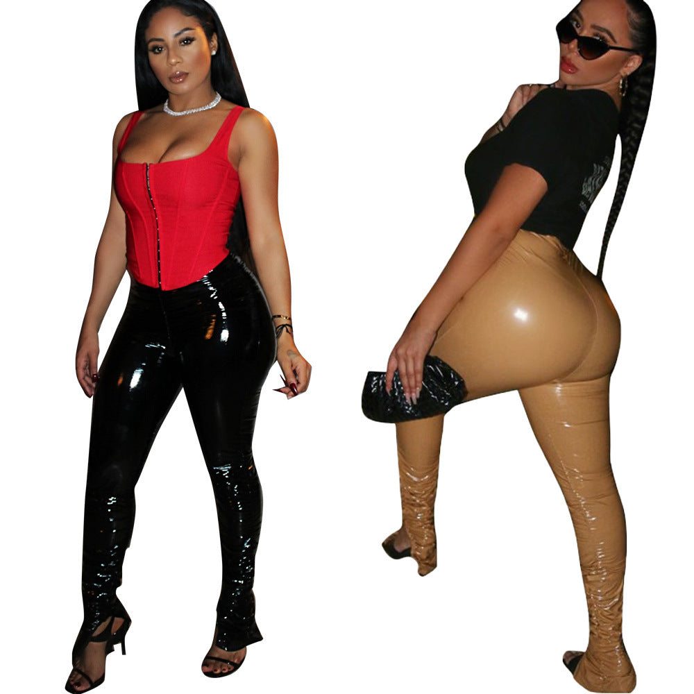 Women's Sexy High Elastic Skinny PU Leather Pants