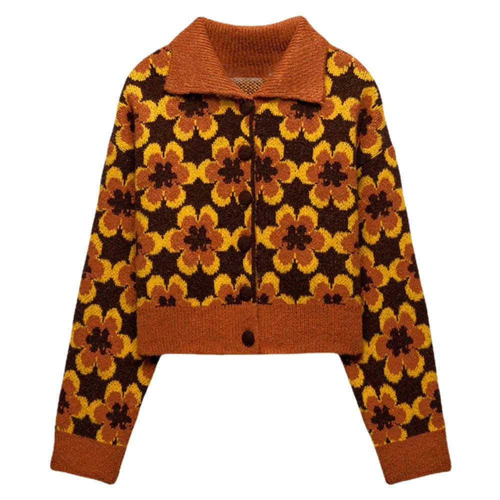 Women's Geometric Pattern Jacquard Knit Jacket