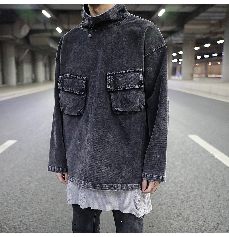 Black Grey Collar Denim Jacket