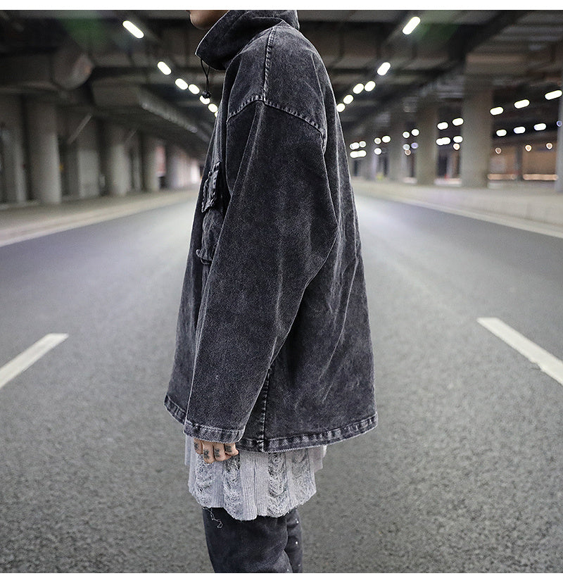 Black Grey Collar Denim Jacket