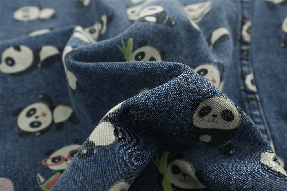 Full Printed Cartoon Lesser Panda Printed Denim Shirt Coat Men