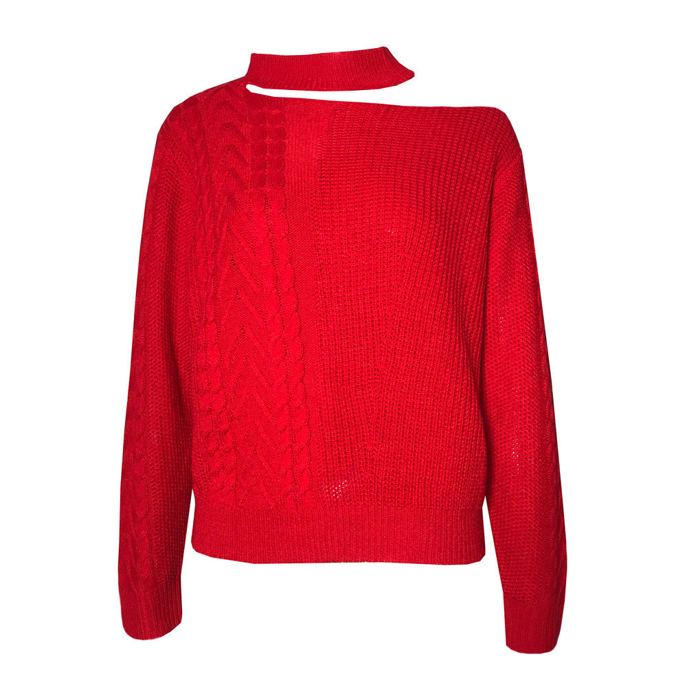 Off-the-shoulder irregular long-sleeved sweater