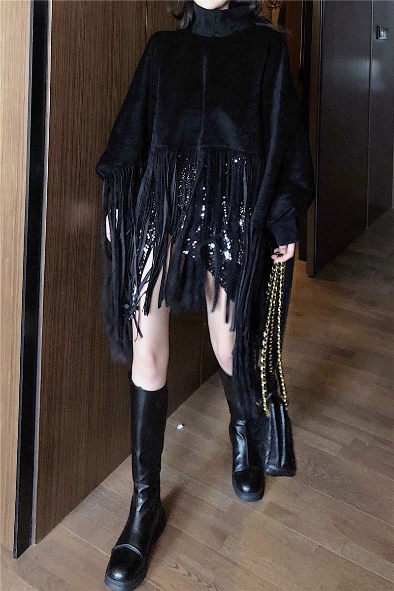 Fringed cape coat