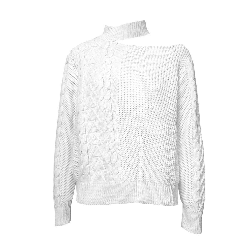 Off-the-shoulder irregular long-sleeved sweater