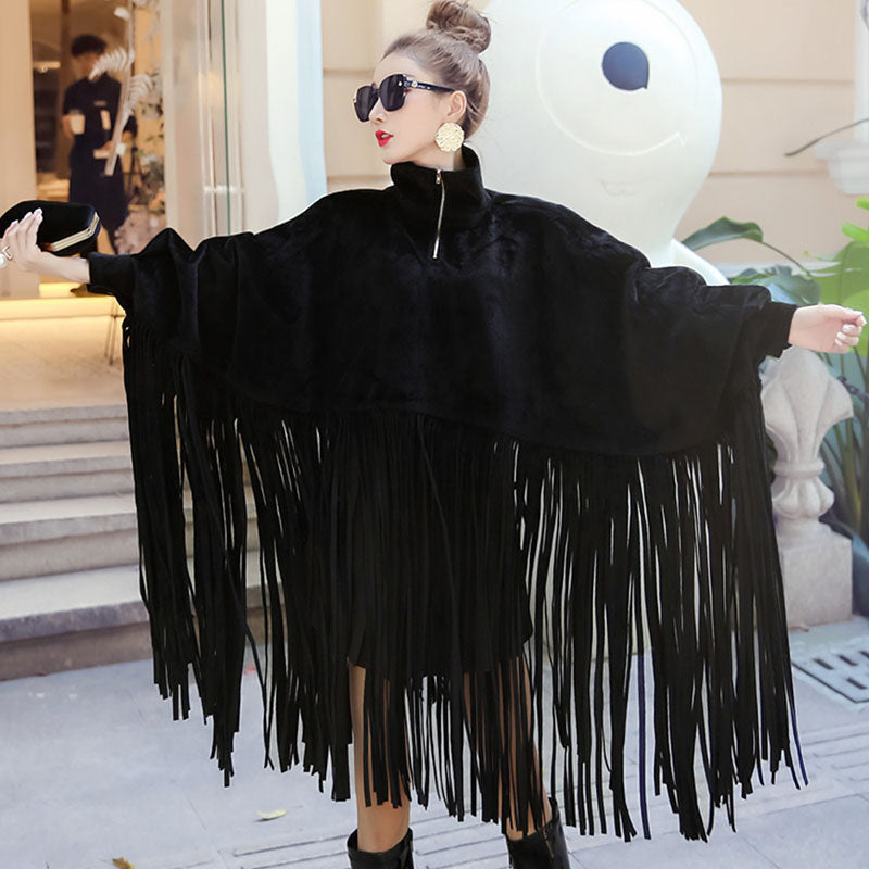 Fringed cape coat