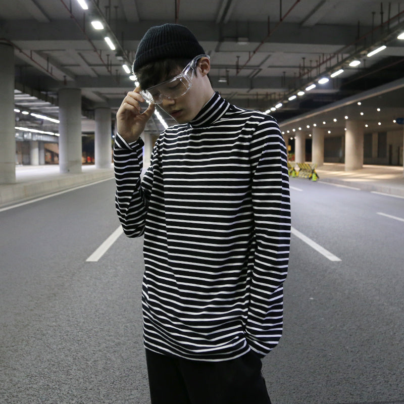 Striped turtleneck bottoming shirt