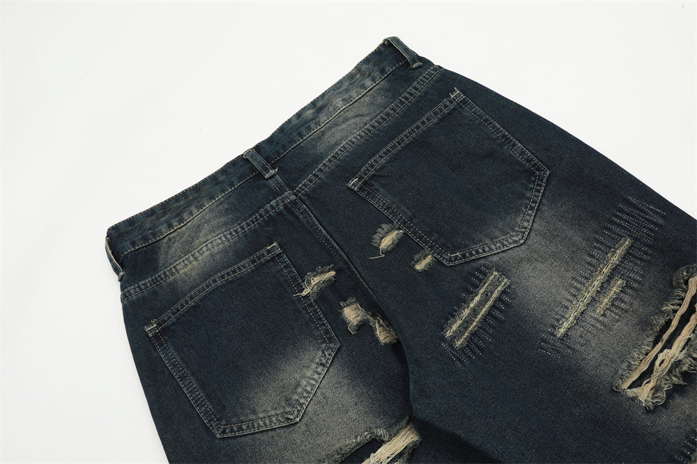 Ripped Denim Straight-leg Trousers Men