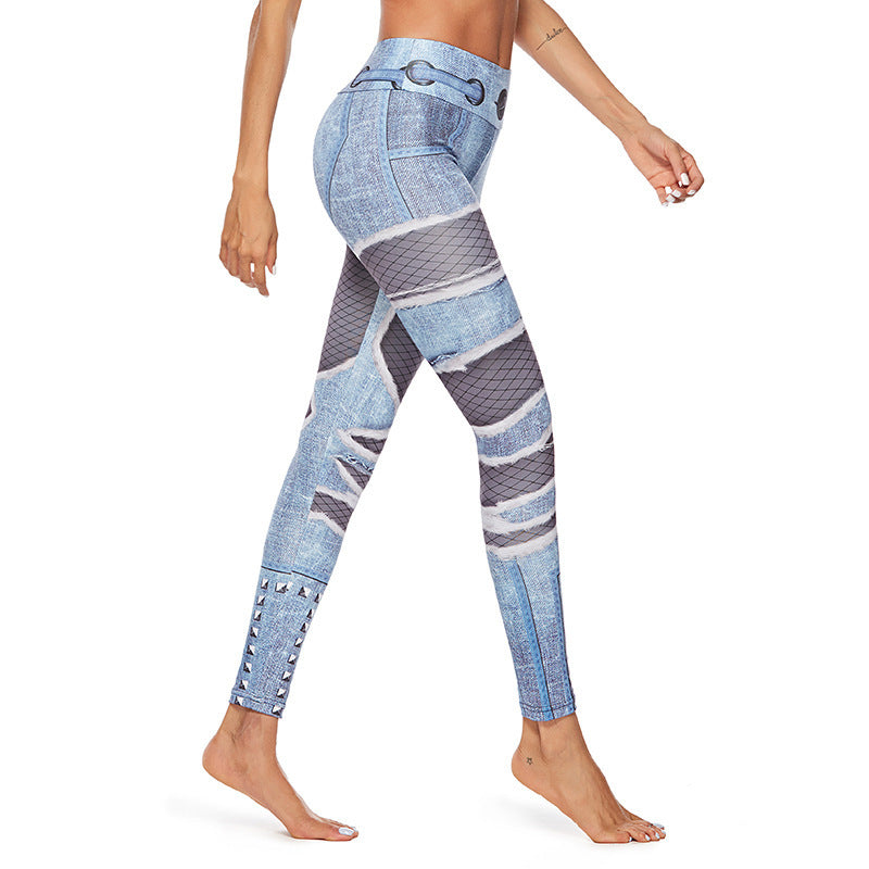 Ripped Denim Hip Lift Yoga Pants