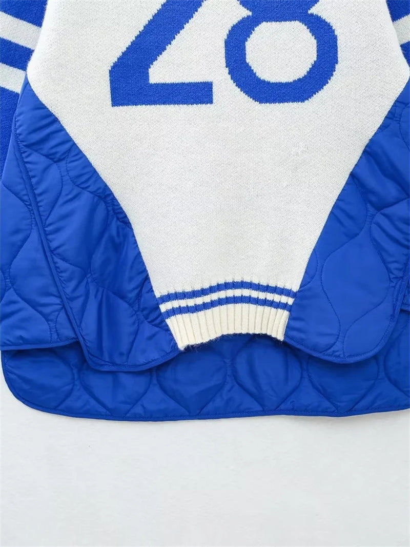 Women's Quilted Baseball Uniform Turtleneck Sweater Loose Idle Style Thermal