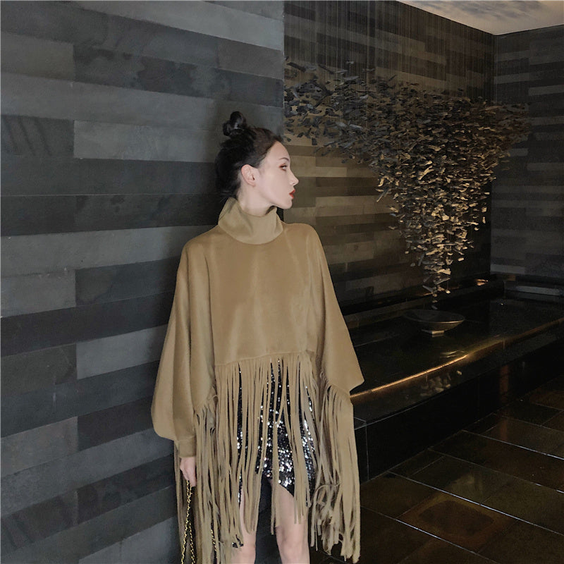 Fringed cape coat