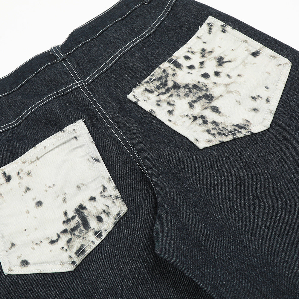 Fashion Stitching Denim Straight-leg Trousers Men
