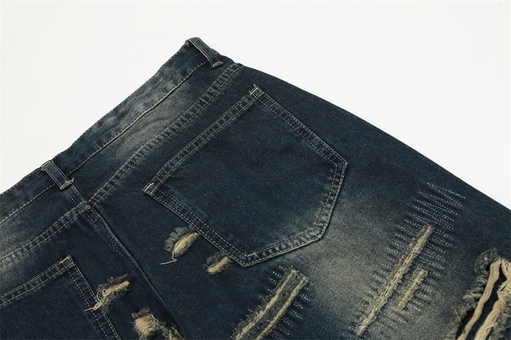 Ripped Denim Straight-leg Trousers Men