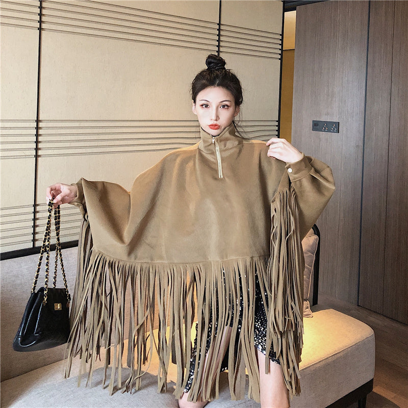 Fringed cape coat