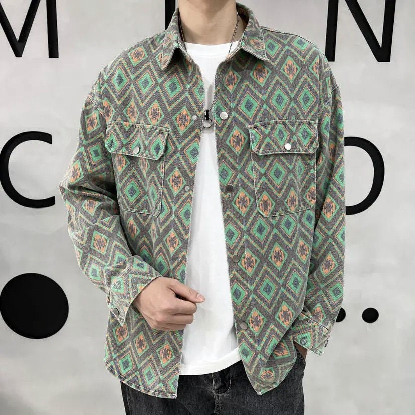 Cashew Nut Flower Thin Denim Jacket Versatile Shirt Men