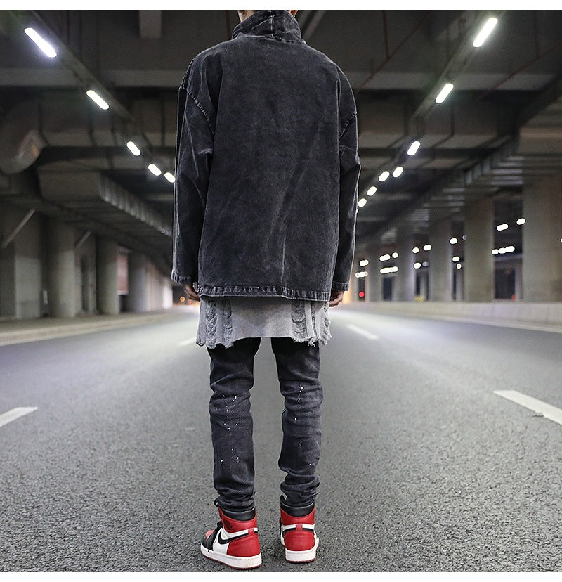 Black Grey Collar Denim Jacket