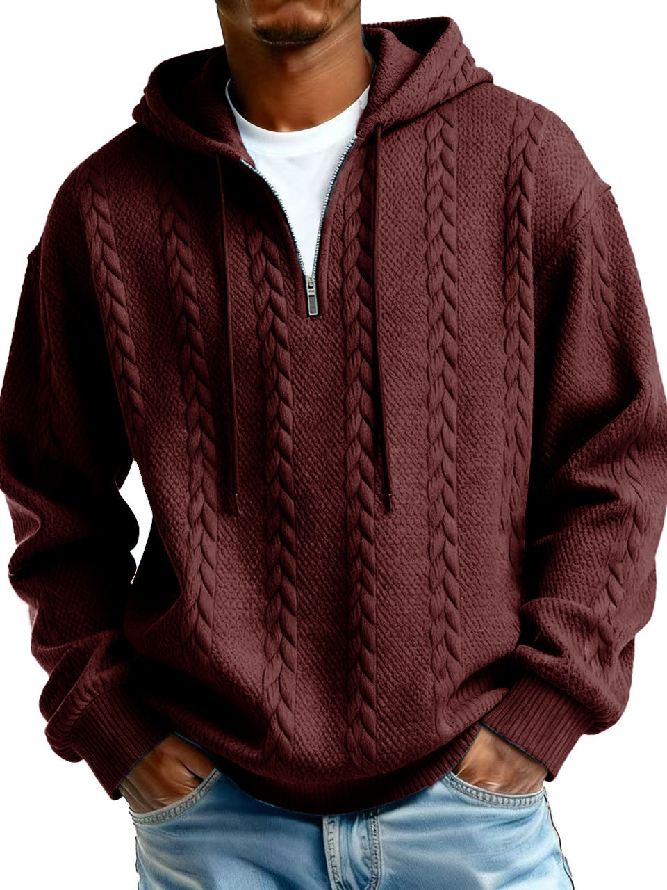 Fashionable Half-zip Hooded Sweatshirt With Long Sleeves