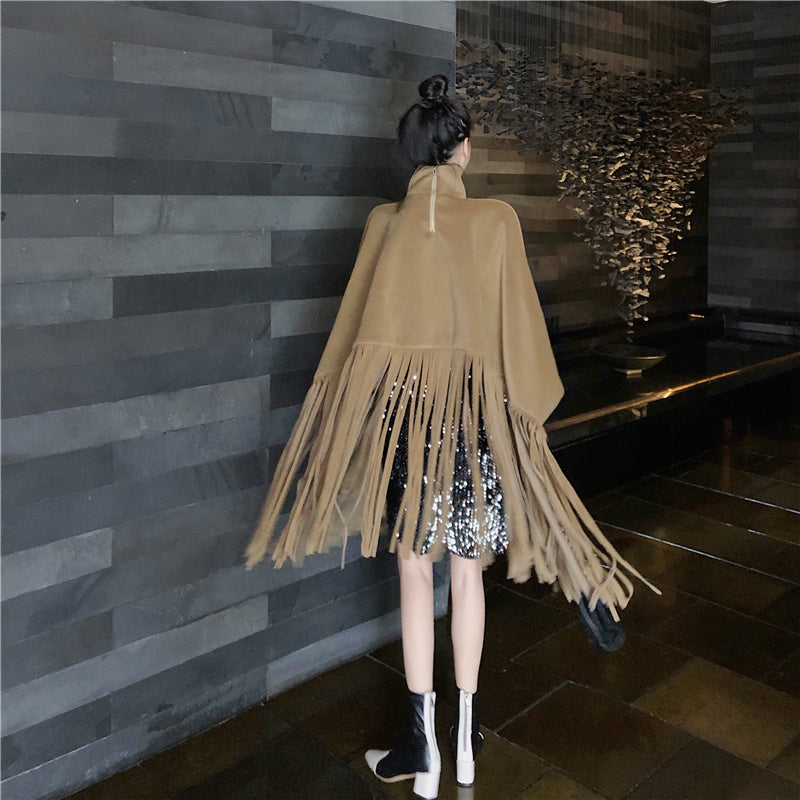 Fringed cape coat