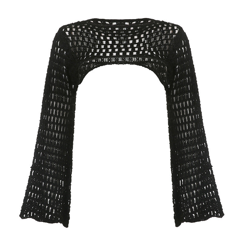 Short Solid Color Hollow Woolen Blouse New Loose Pullover
