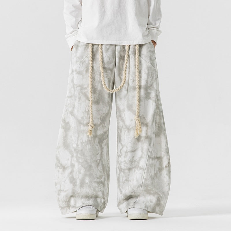 Mens Plus-Size Japanese-Hong Kong Style Tie-Dye Casual Sweatpants