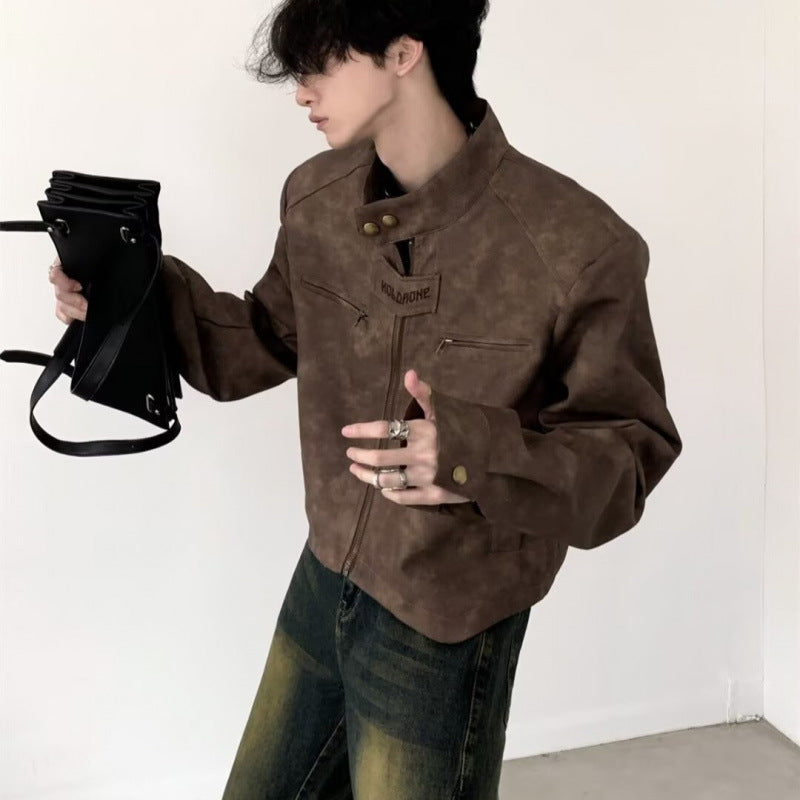 Fashion Brand Design Short Coat Men's Retro Brown