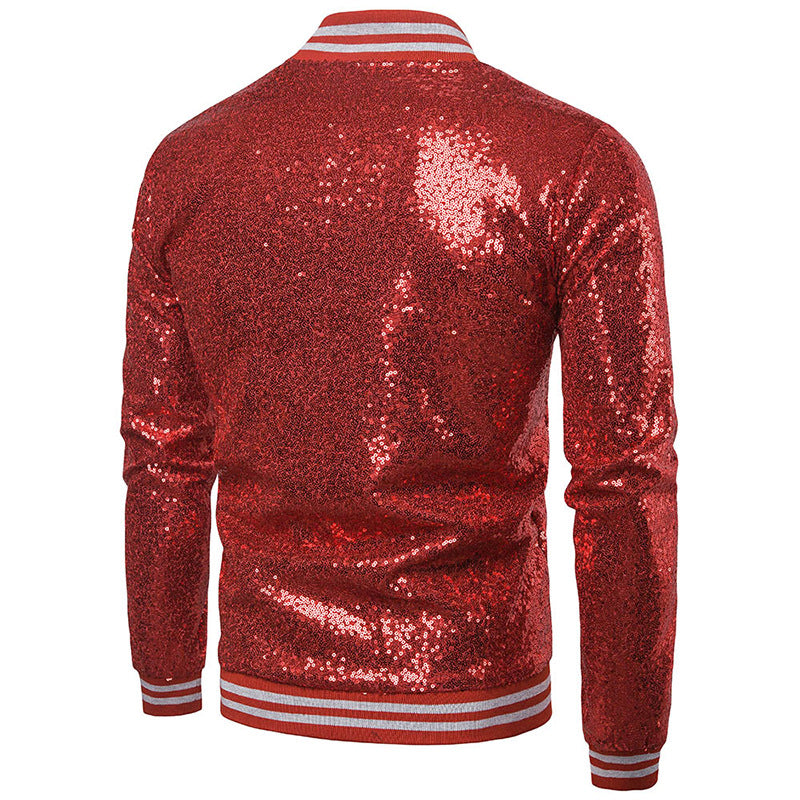Mens Hoodies England Stand Collar Shiny Hoodie Men Zip Up Hip-Hop Male Baseball Hoody Men Stage Hooded Jacket B12