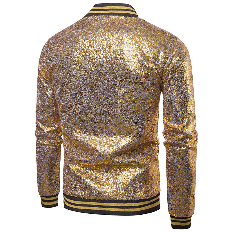 Mens Hoodies England Stand Collar Shiny Hoodie Men Zip Up Hip-Hop Male Baseball Hoody Men Stage Hooded Jacket B12
