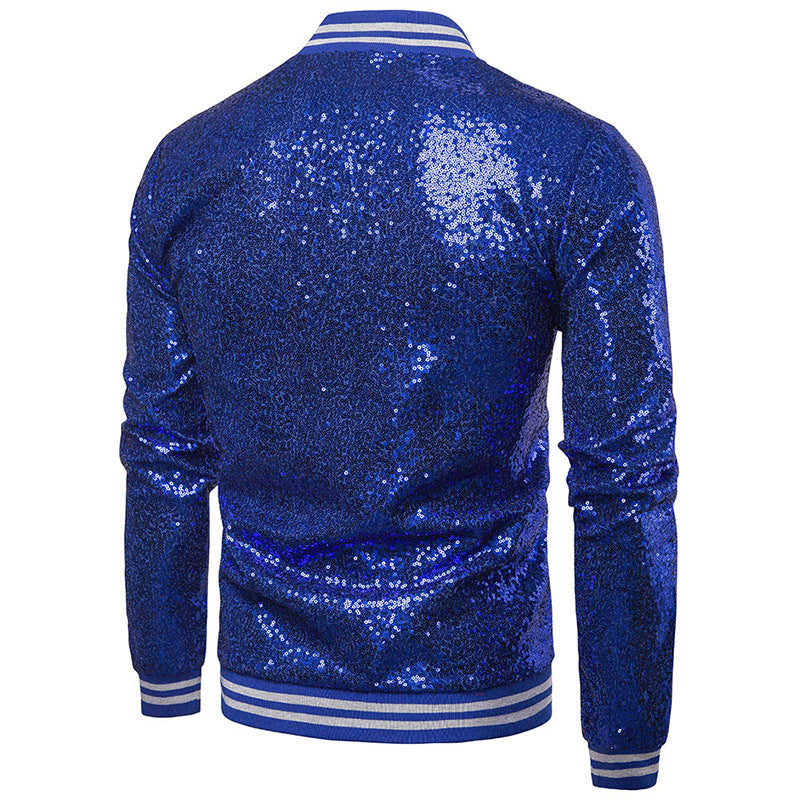 Mens Hoodies England Stand Collar Shiny Hoodie Men Zip Up Hip-Hop Male Baseball Hoody Men Stage Hooded Jacket B12
