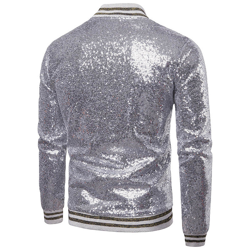 Mens Hoodies England Stand Collar Shiny Hoodie Men Zip Up Hip-Hop Male Baseball Hoody Men Stage Hooded Jacket B12
