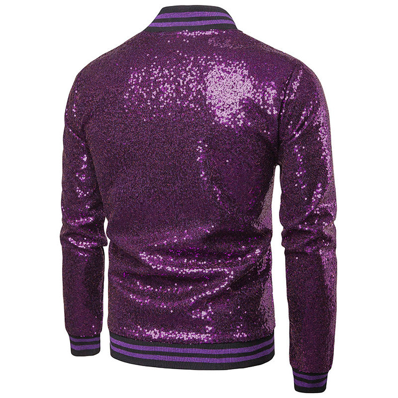 Mens Hoodies England Stand Collar Shiny Hoodie Men Zip Up Hip-Hop Male Baseball Hoody Men Stage Hooded Jacket B12