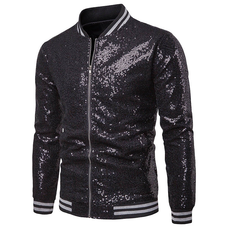 Mens Hoodies England Stand Collar Shiny Hoodie Men Zip Up Hip-Hop Male Baseball Hoody Men Stage Hooded Jacket B12
