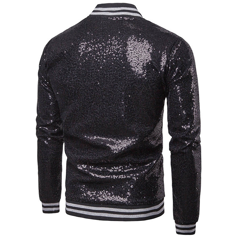 Mens Hoodies England Stand Collar Shiny Hoodie Men Zip Up Hip-Hop Male Baseball Hoody Men Stage Hooded Jacket B12