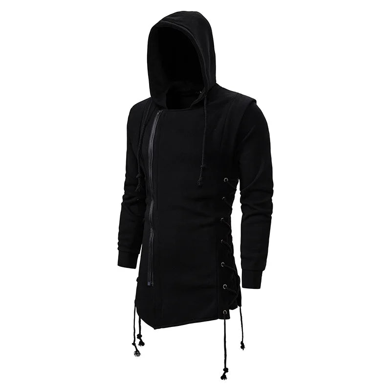 Streetwear Hoodies Men 2025 Fashion Hooded Loose Coat Zipper Hoodies with Side Lashing Crossed Plus Size Sweatshirt Men