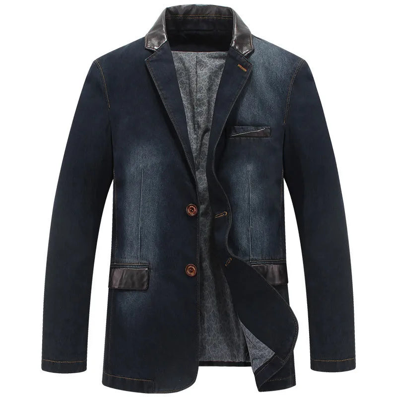 Plus Size Men's Jackets Denim Outwear Spring Autumn Men Clothing Male Blazers Suits Jeans Patchwork Leather Slim Fit Coat MY190