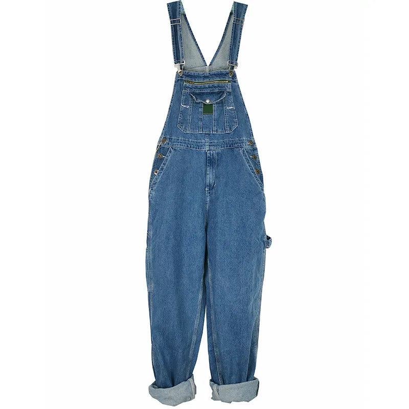 Jeans Men Men's Denim Overalls Overalls Jumpsuit Large size strap Straight pants Blue jeans More sizes 30-44 46