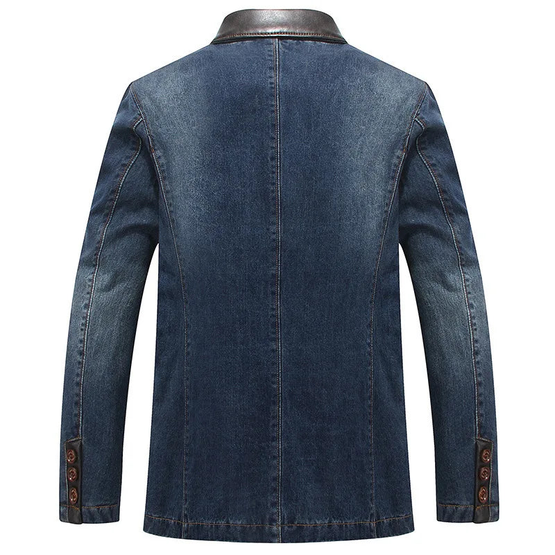 Plus Size Men's Jackets Denim Outwear Spring Autumn Men Clothing Male Blazers Suits Jeans Patchwork Leather Slim Fit Coat MY190