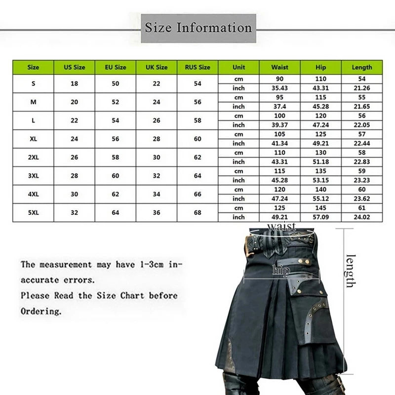 new Scottish Mens Kilt Traditional Skirt Metal Classic Retro Traditional Personality Kilts Check Pattern Men Skirts