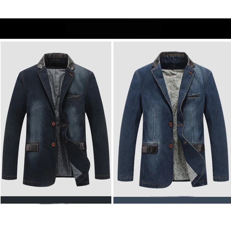 Plus Size Men's Jackets Denim Outwear Spring Autumn Men Clothing Male Blazers Suits Jeans Patchwork Leather Slim Fit Coat MY190