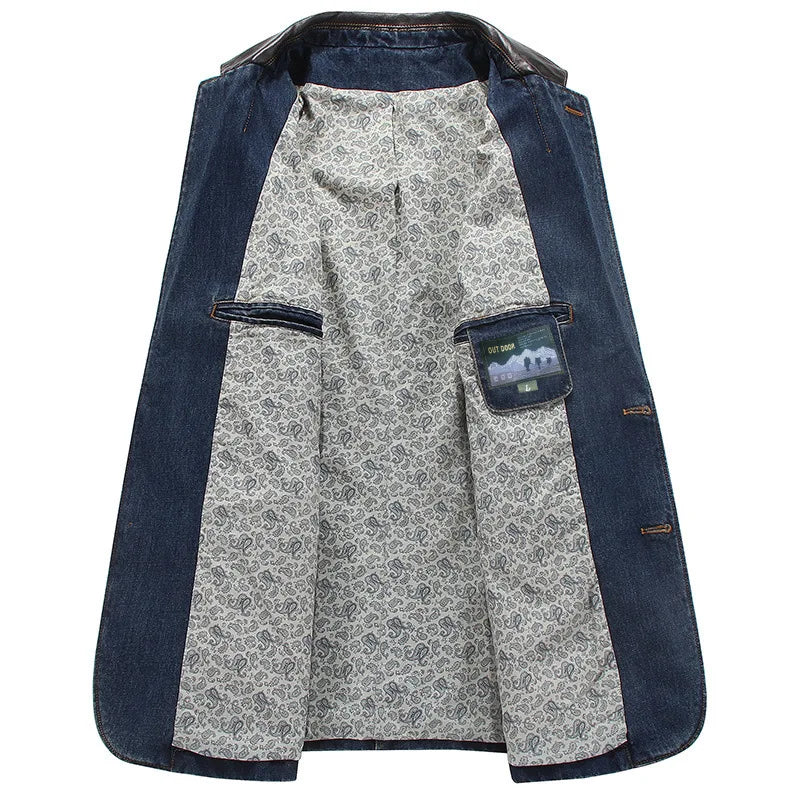 Plus Size Men's Jackets Denim Outwear Spring Autumn Men Clothing Male Blazers Suits Jeans Patchwork Leather Slim Fit Coat MY190