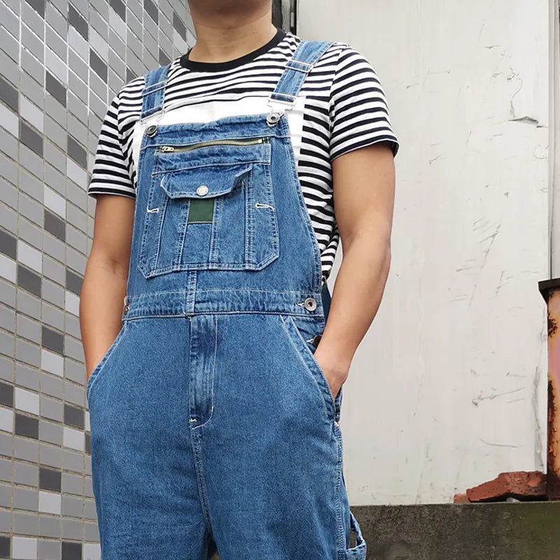 Jeans Men Men's Denim Overalls Overalls Jumpsuit Large size strap Straight pants Blue jeans More sizes 30-44 46
