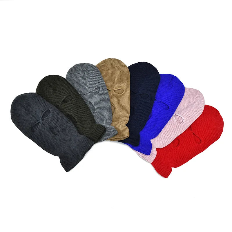 New Full Face Cover Ski Mask Hat 3 Holes Balaclava Army Tactical CS Windproof Knit Beanies Bonnet Winter Warm Unisex Caps